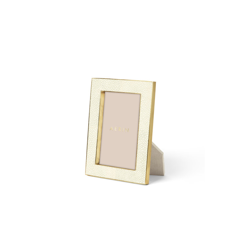 Classic Cream Shagreen 5x7 Picture Frame with Brass Trim