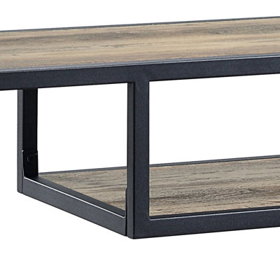 Bureau industriel en chêne rustique avec finition noire et tablettes