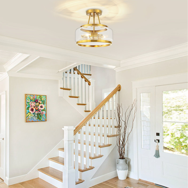 Ivanas 3 - Light Modern Glass Drum Semi Flush Mount Ceiling Light Fixture for Dinning Room Living Room Bedroom Hallway Entryway Kitchen