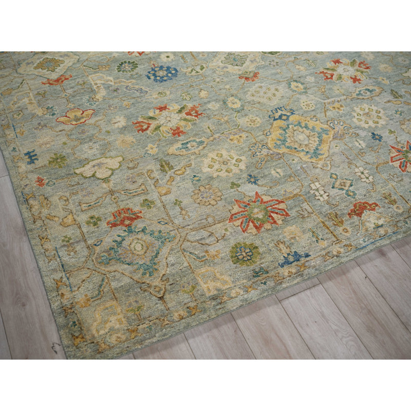Oxford Hand-knotted Ghazni Wool, Light Blue Area Rug, Rectangle 14' x 18'