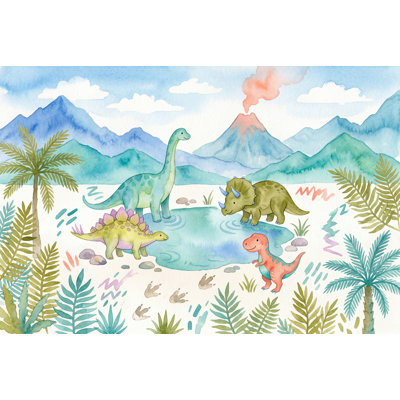 Watercolor Wallpaper Dinosaur Removable Prehistoric Landscape Wall Decor