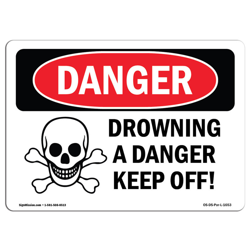 Drowning Danger Keep off Sign, 12" H x 18" W x 0.1" D