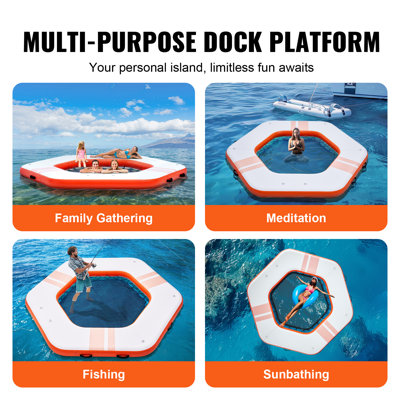 8.5FT Inflatable Dock Platform with 5FT Trampoline Mesh Pool with Portable Bag & Detachable Ladder