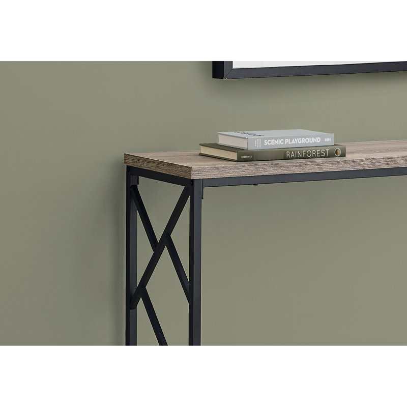 Console étroite pour chambre à coucher - Cadre en métal noir avec tablette et présentoir en stratifié taupe