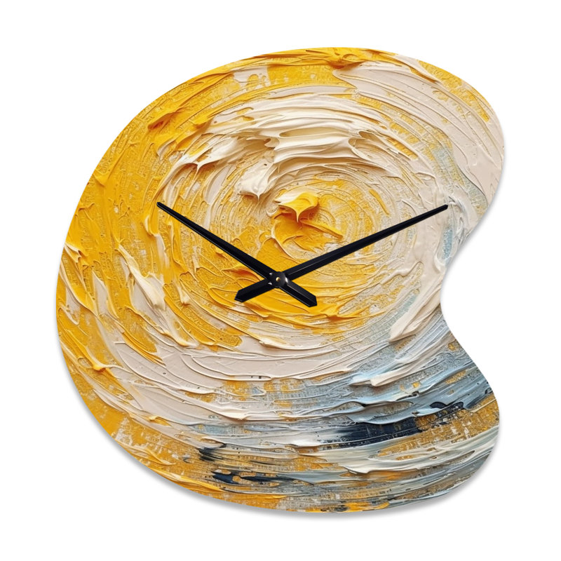 Jaune crème harmonie spirale - horloge asymétrique abstraite en métal, horloge murale jaune, Petit