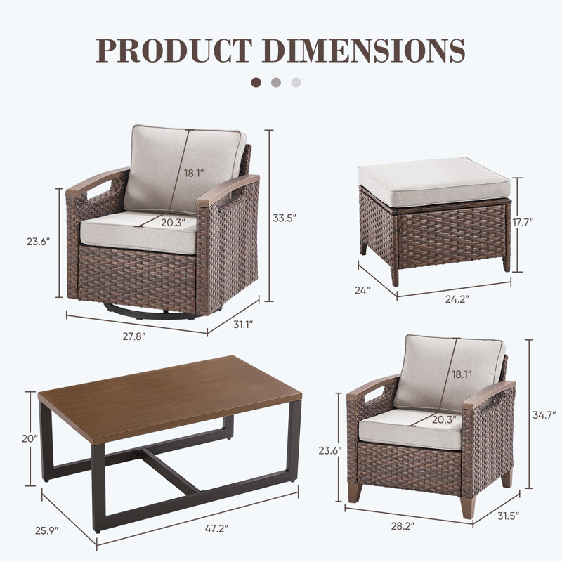 Ensemble de conversation d'extérieur en osier avec table basse 7 pièces Arundel, Beige