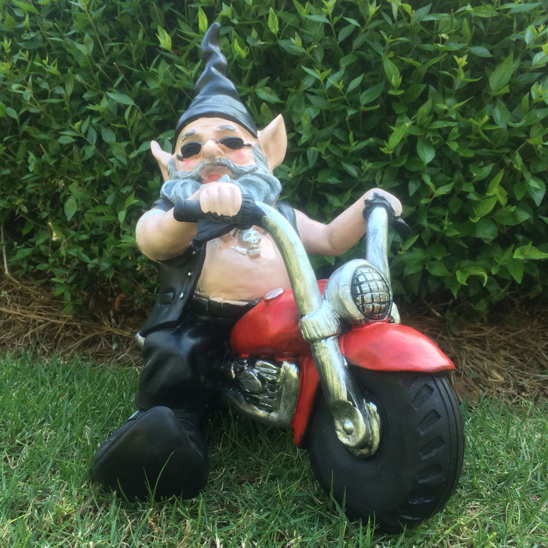 Statue de jardin motard de motards et de motards gnomes de Born-to-Ride, Vélo rouge et blanc