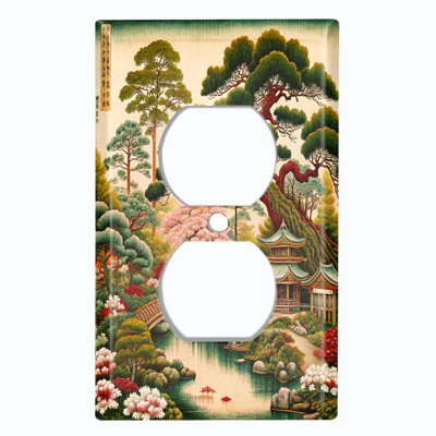 Metal Light Switch Plate Cover; US Standard Size 4 Gang Toggle - Traditional Japanese Garden