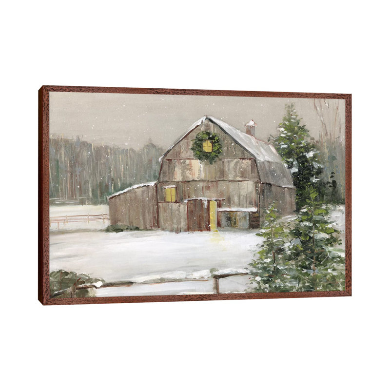 Winter Barn by Sally Swatland - Print on Canvas, 152.5 cm H x 101.5 cm W, Classic Brown Wood Framed