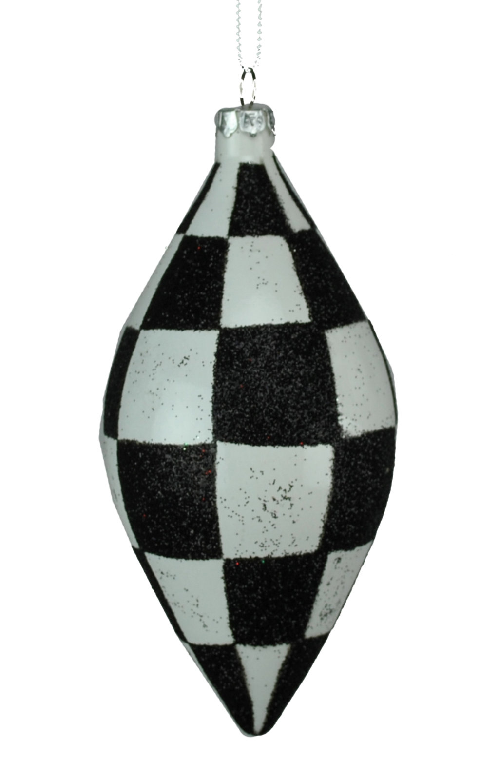 5'' Checkered Finial Ornament, White/Black