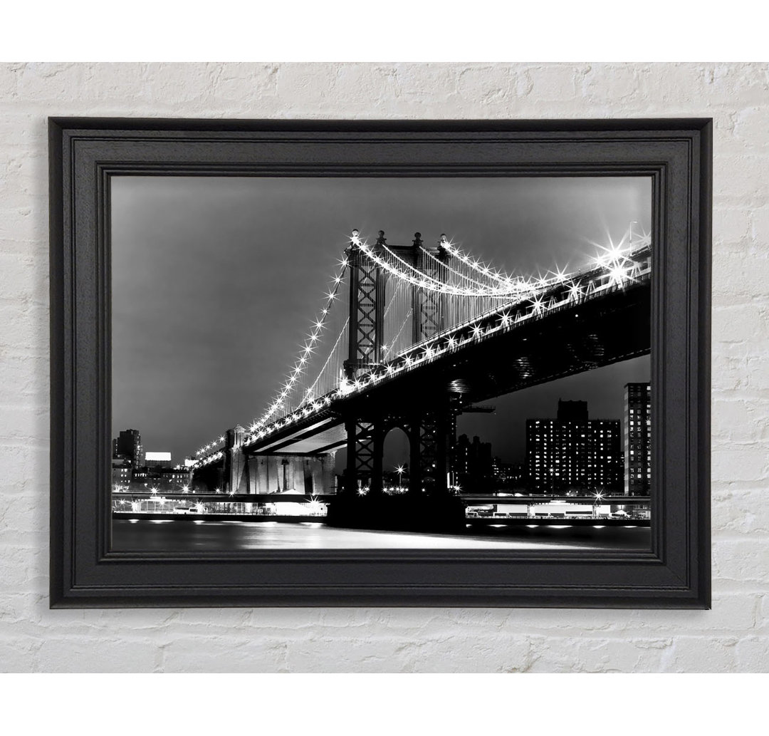 Brooklyn Bridge Lichter B N W Gerahmter Druck