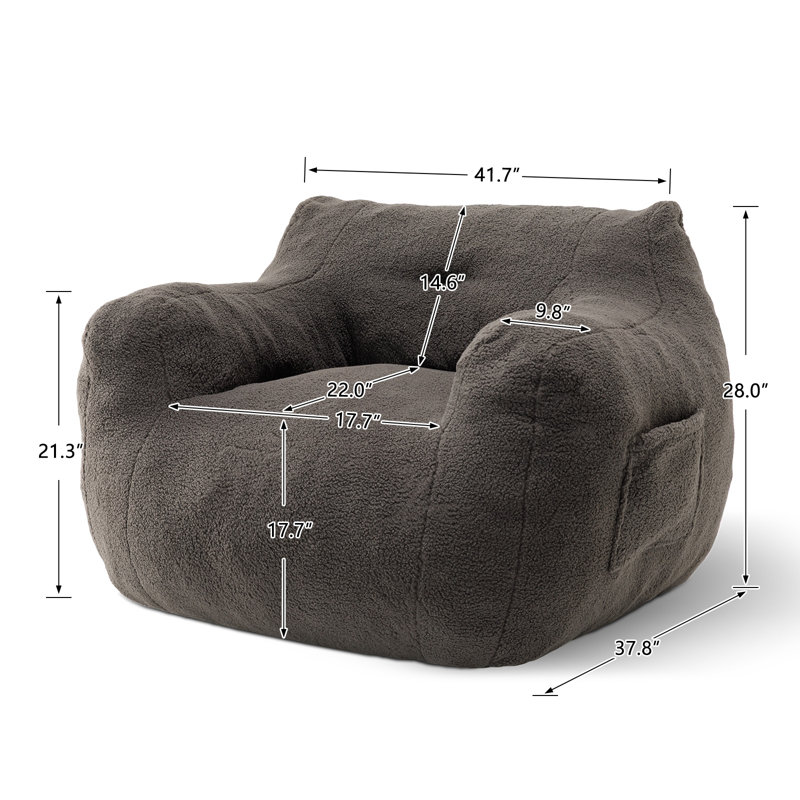 New Teddy Fabric Adult Bean Bag Chair, Dark Gray Teddy