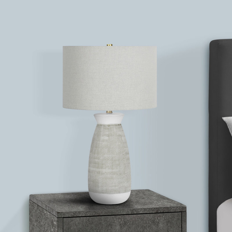 Lighting, H 27 po, lampe de table, céramique, abat-jour, contemporain, Gris, Gris
