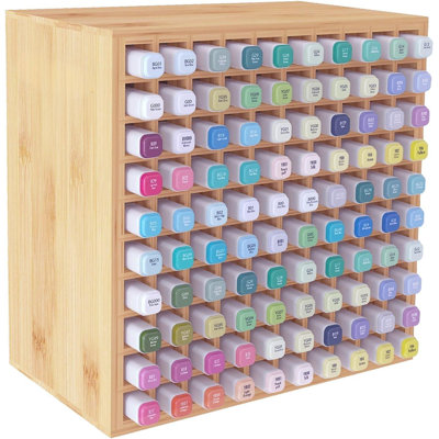 Art Marker Storage Organizer For 100 Markers, Bamboo Art Supply Rack, Pens Color Pencils Paint Brushes Stationary Organizer Holder For Home Classroom Office Desk Decor