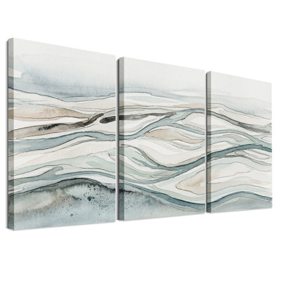 Muted Blue and Beige Watercolor Sand Dunes Set Of 3 Canvas Wall Art