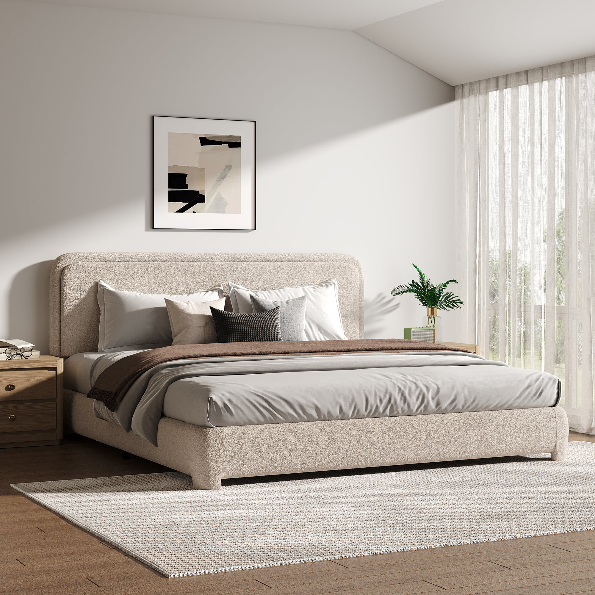 Bensu Boucle Upholstered Platform Bed