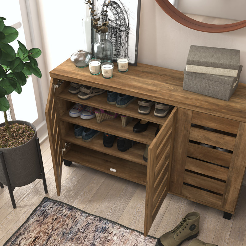 Armoire de rangement pour chaussures 16 paires Millan, Chêne noueux