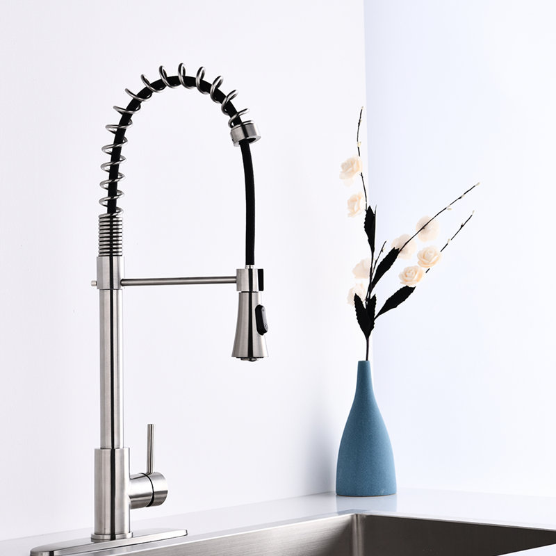 Modern Brushed Nickel Kitchen Faucet With Swivel Arc - Single Handle Spring, Pull Down , To Fatigue Spray Spring High Arc, And Corrosion