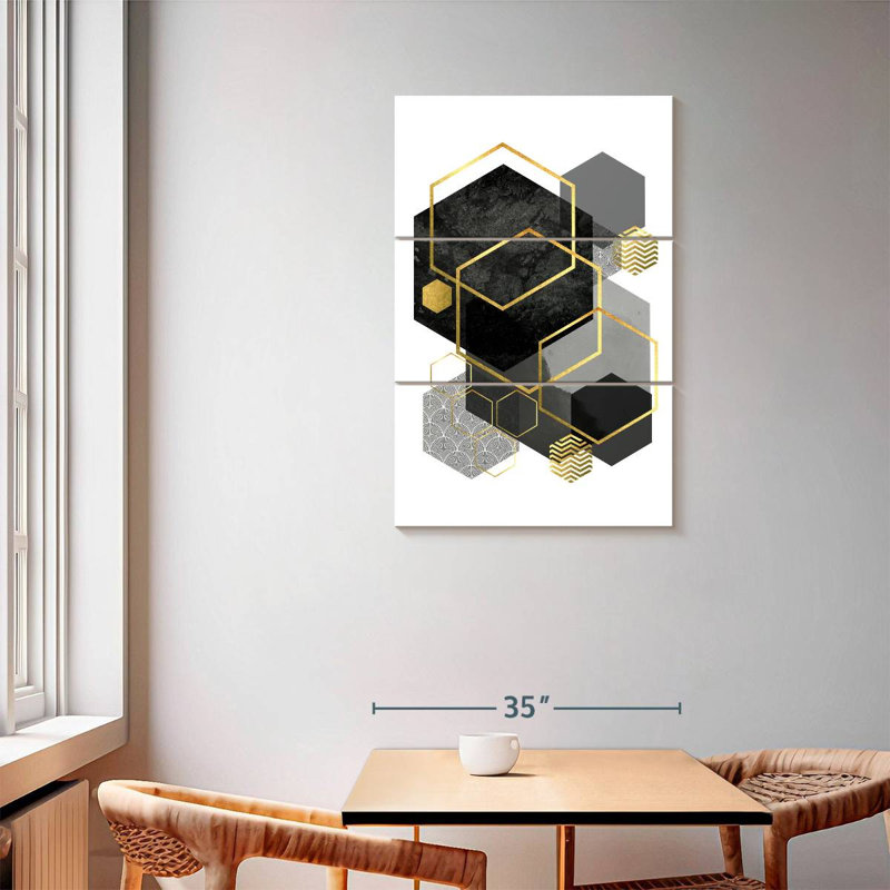 Avery Black Grey Gold Geo II, 57" H x 36" W