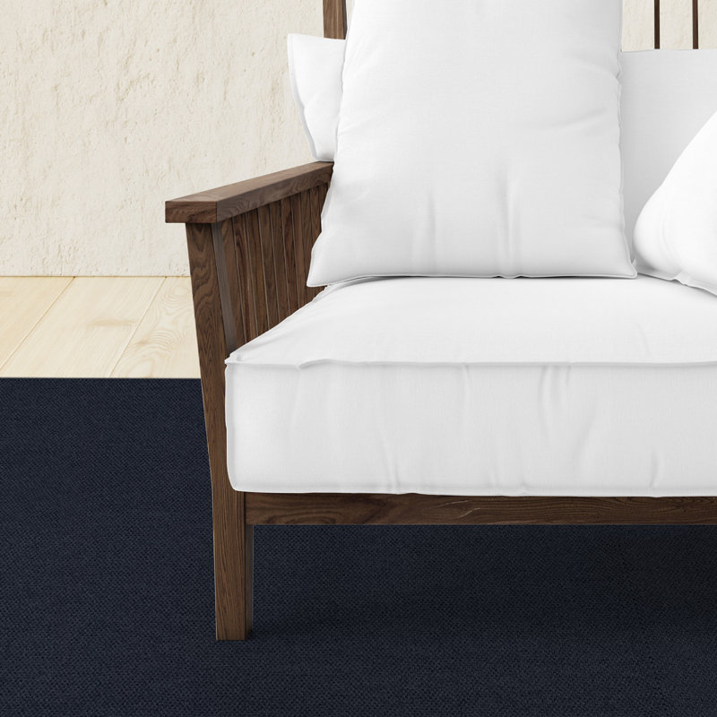Tapis intérieur / extérieur bleu tissé à la machine Gatian, Carré 4 pi