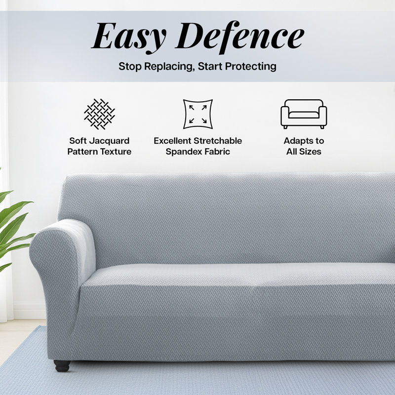 Jacquard Pattern Stretchable Spandex Sofa Slipcover - Stylish Sofa Protector, Silver, 179cm H x 165cm W - (1 Seater)