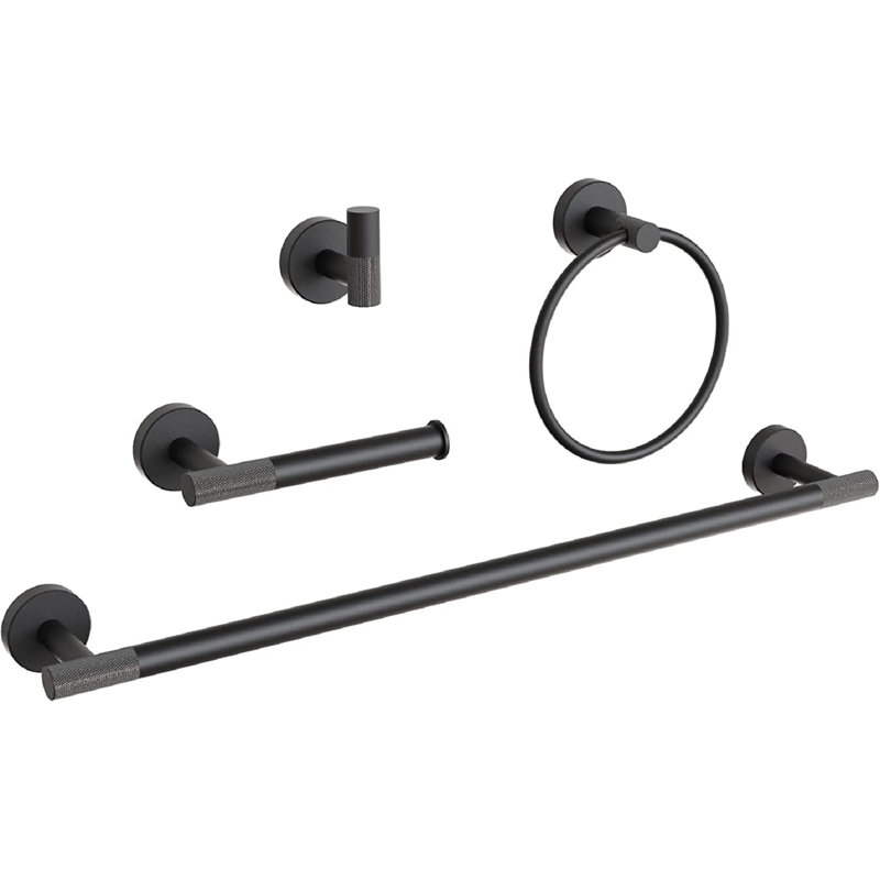 4 - Piece Bathroom Hardware Set, Knurled Matte Black