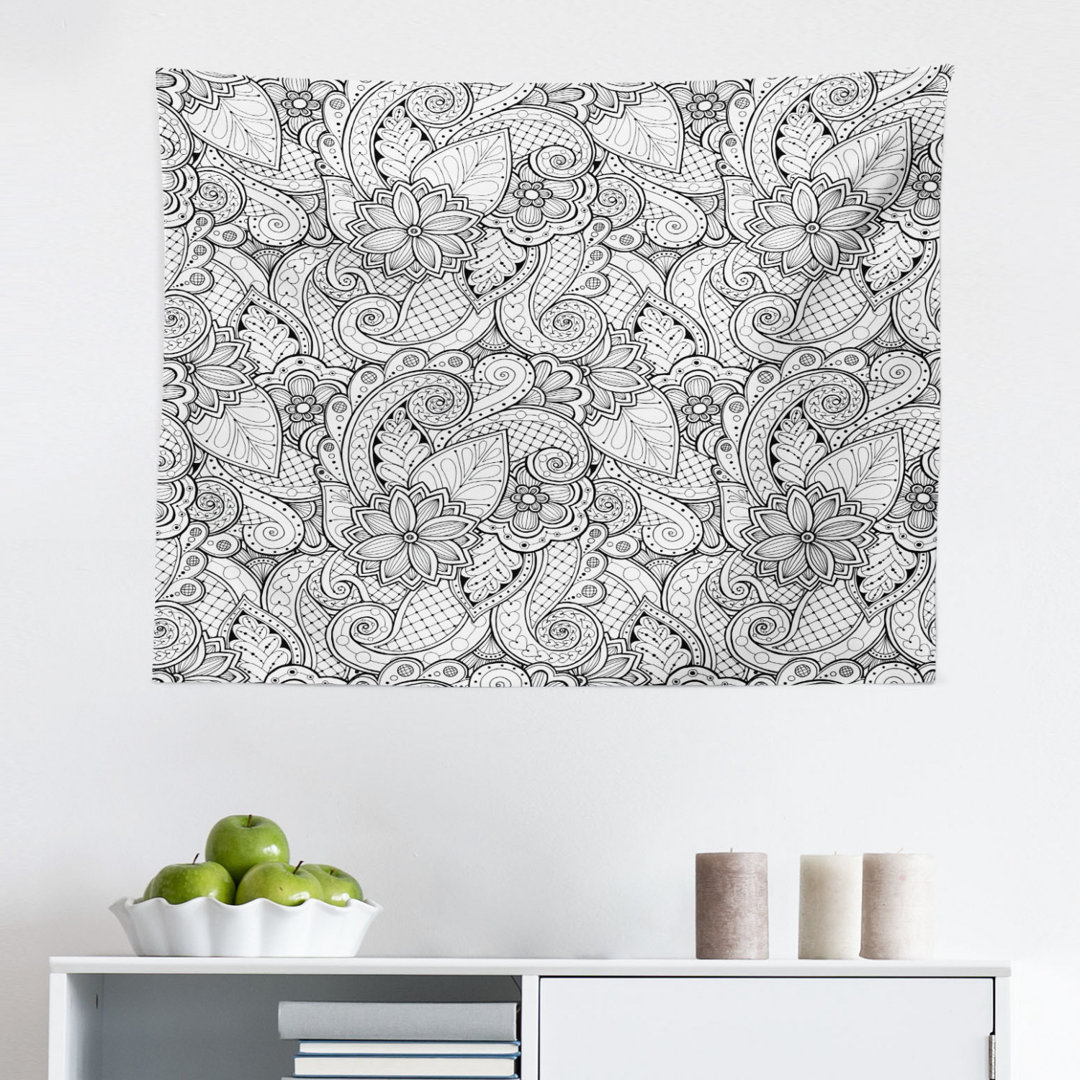 Tapisserie Monochrome Blumen Herzen und Paisley