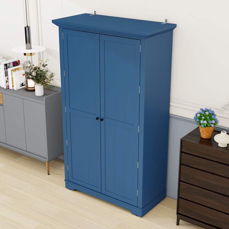Armoire de cuisine 72 po Farmhouse Shaker avec tablettes réglables, 3 tiroirs et plateaux coulissants, Bleu