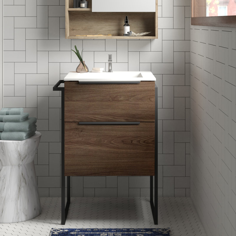 Ensemble de meuble-lavabo mural simple 31 po Iadrik Nets, Noyer foncé