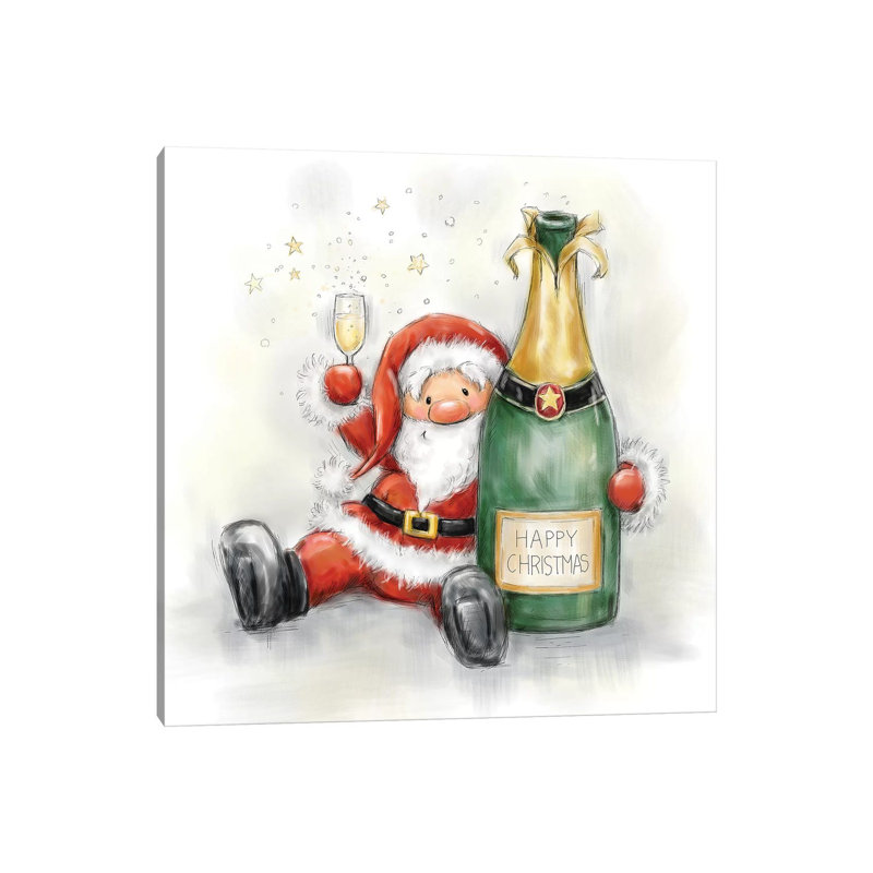 Santa Holding Bottle 1 Piece Wrapped Canvas Wall Art, 30.48 cm H x 30.48 cm W