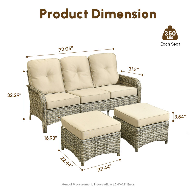 5-person Outdoor Seating Group With Cushions, All-weather Wicker Patio Set, Beige