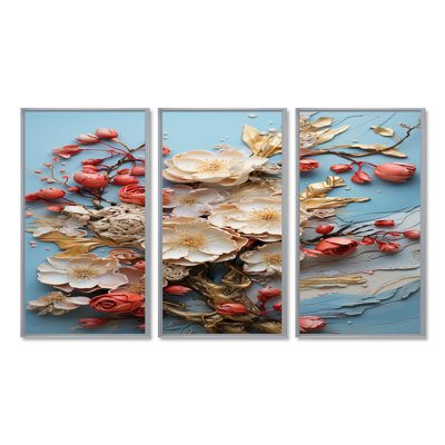 Fleurs de cerisier en fleurs sur fond bleu clair - art mural cerisier en fleurs