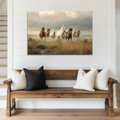 GUTTATY Horse Wall Art, 7 Horses Running Painting Vastu With Frame, Horse Pictures Wall Decor, 7 Running Horses Painting Large Horse Canvas Wall Art for Living Room, Bedroom, Office Framed Ready to Hang 18" × 24"