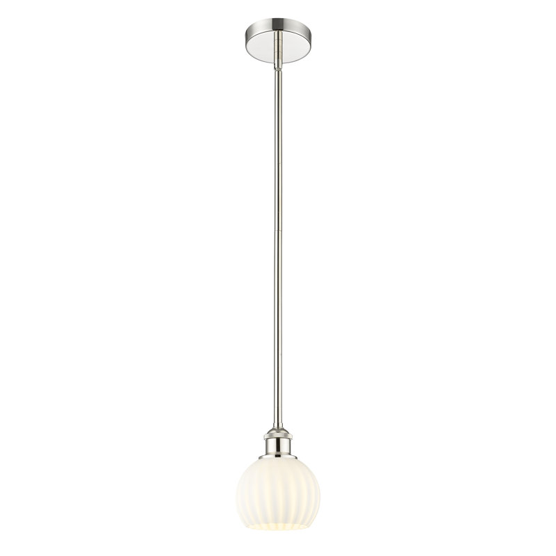 Luminaire suspendu 12 po Edison White Venetian, Nickel poli, H 7,5 po x l 6 po x P 6 po