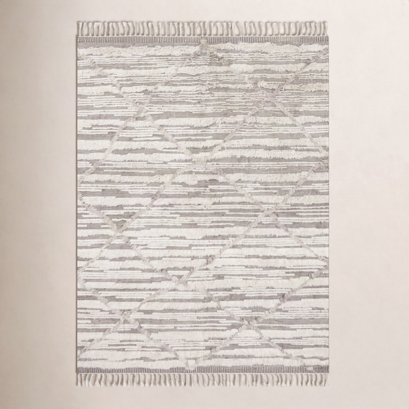 Tapis ivoire / taupe noué à la main Benjamin, Rectangle 7 pi 9 po x 9 pi 9 po
