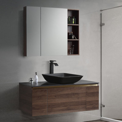 Lavabo de salle de bain vasque rectangulaire en verre fait à la main avec robinet