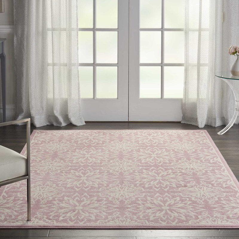 Tapis floral ivoire / rose Yurig, Rectangle 4 pi x 6 pi