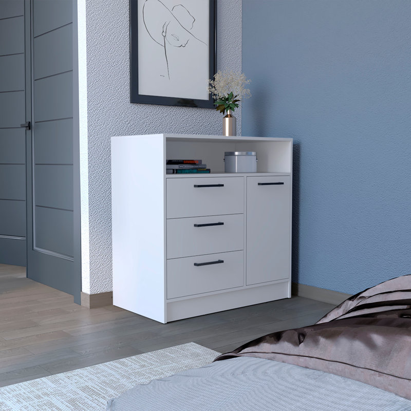 Commode avec armoire de rangement spacieuse à 3 tiroirs et à une porte, noir, Blanc