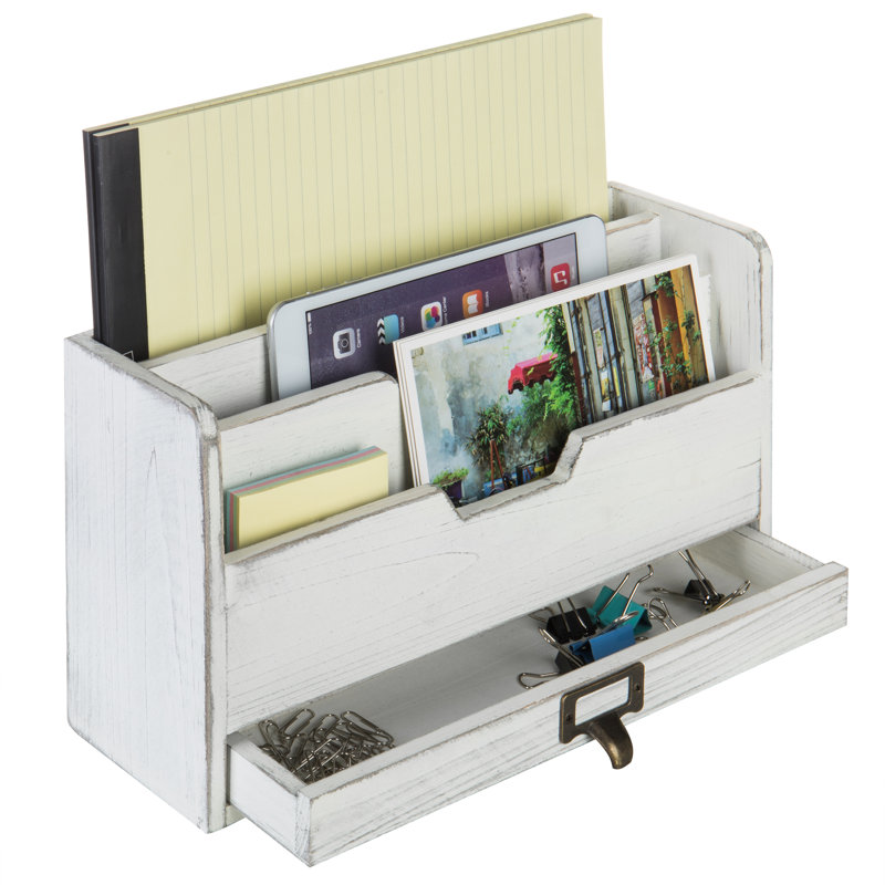 Solid Wood 3-Slot Desk Organiser With Drawers