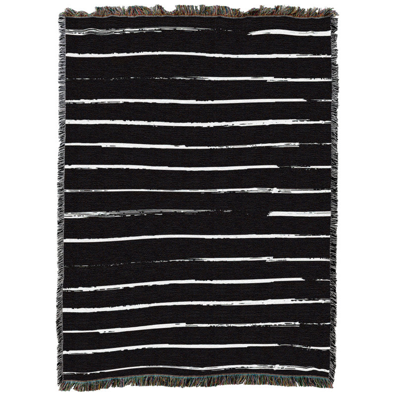 Jeté en coton Pure Country Weavers, Rayures blanc / noir
