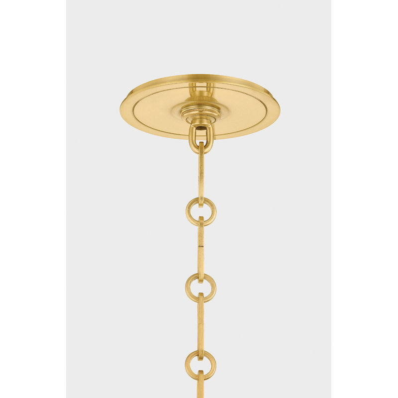 Painted No. 2 Pendant in Aged Brass and Blue Bird by Mark D. Sikes, 17.5" H x 21" W x 21" D, Off-White, Brass