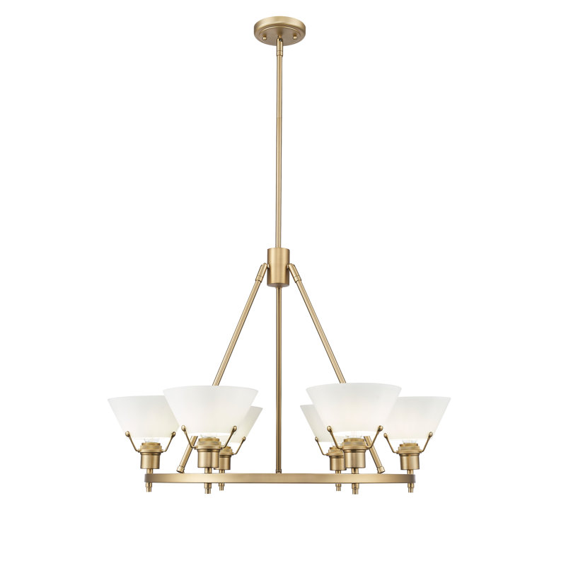 Felda 6 - Light Steel Dimmable Cone Chandelier, Brushed Champagne Bronze, Opal Glass