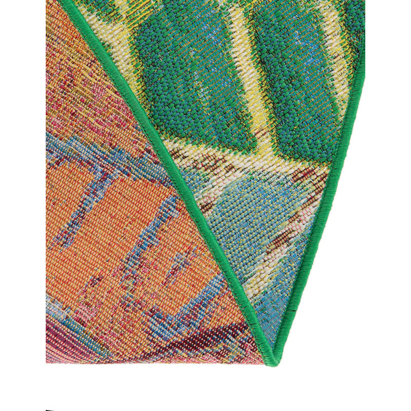 Round 7'1" Green and Pink Floral Synthetic Rug