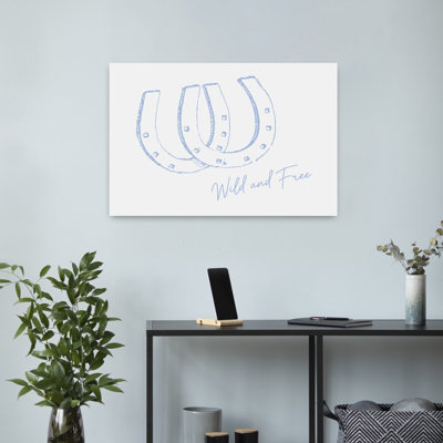 Horseshoe Wild and Free Blue Bold Minimalist Modern Coastal Wall Art Print 1 Piece Wrapped Canvas Wall Art