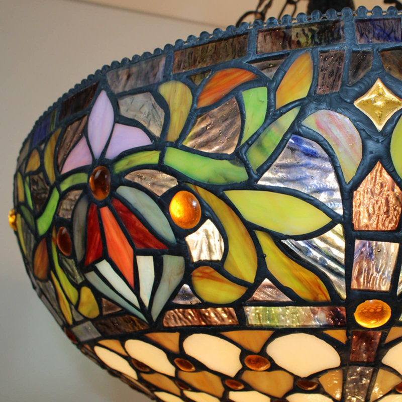 Antique Style 20" Wide Stained Glass Inverted Ceiling Pendant