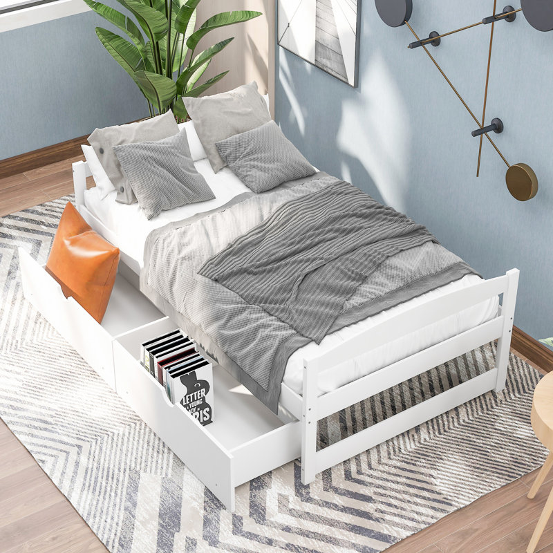 Lit plateforme simple Exquise, blanc avec espace de tiroir - Taille de lit pratique et polyvalente