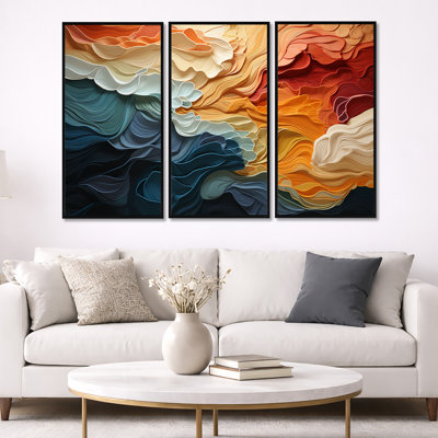 Biomorphism Organic Forms V - Landscape Modern Art Neutral Framed Canvas 3 Pieces Wall Art Print