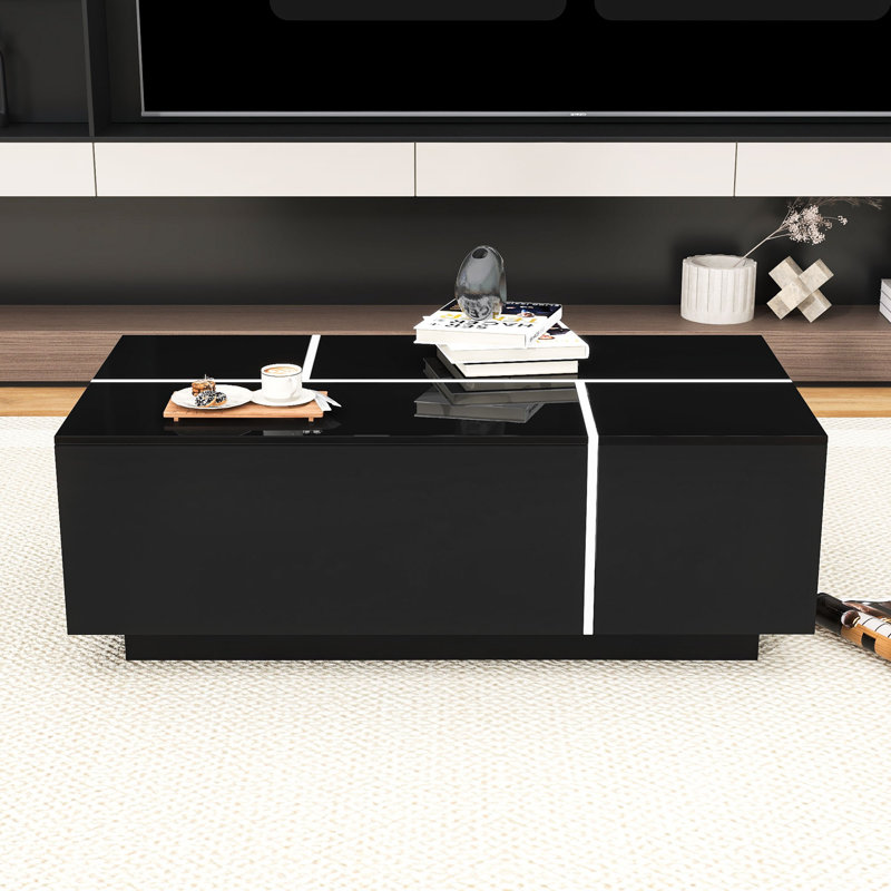 Table basse moderne minimaliste avec rangement caché, plateau de table spacieux et deux tiroirs, Blanc