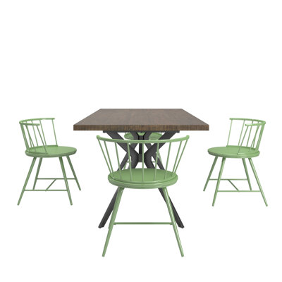 Breaux 70" Iron Gray Metal Base Dining Table And Low Back Windsor Chairs Set - Table And 4 Chairs