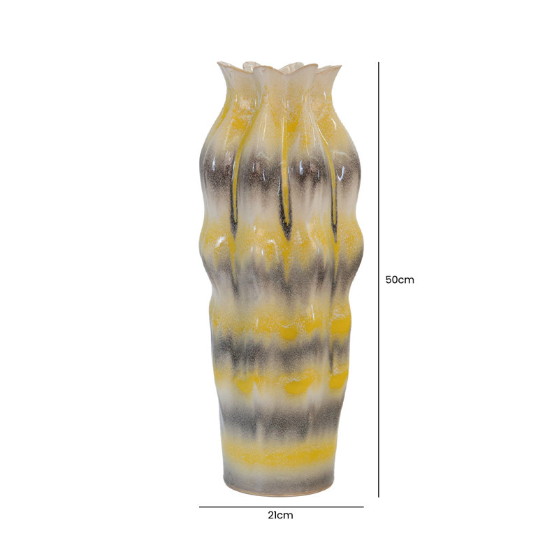Parklawn Handmade Ceramic Beige Floor Vase for Living Room Decoration, Multicolor Stripes Vase Home Decor